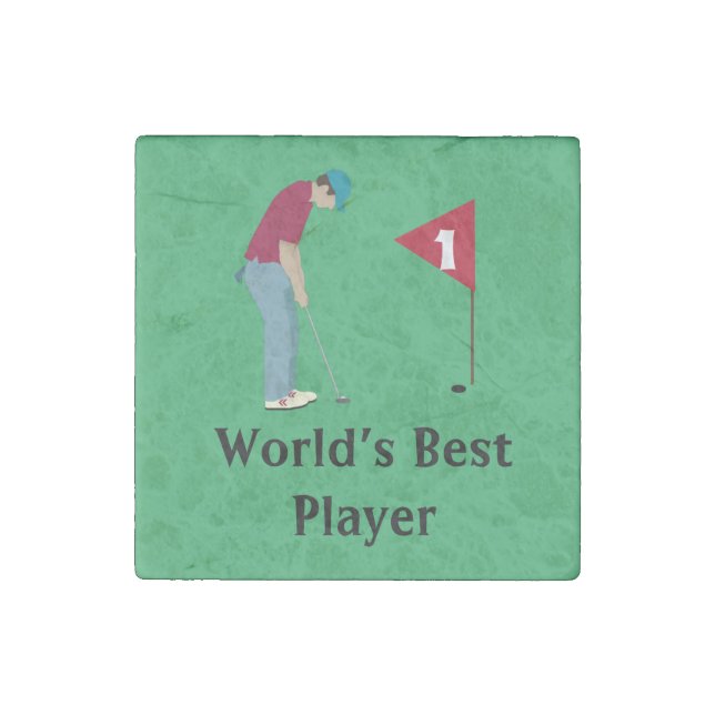 Square Golfer Putting Stone Magnet (Front)