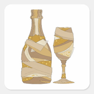 Square Gray CHAMPAGNE BOTTLE AND GLASS Craft Sticker
