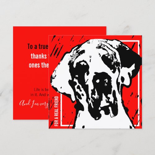Square Great Dane Friend Red &amp; Black Linocut Invitation