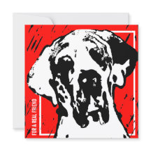Square Great Dane Friend Red & Black Linocut