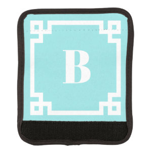 Square Greek Key Border Aqua Blue Monogram Luggage Handle Wrap