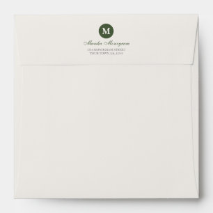 Square - Green & Cream Monogram (Green inside) Envelope