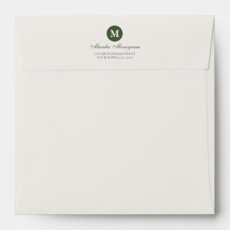 Square - Green & Cream Monogram (Green inside) Envelope