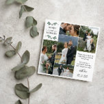 Square Green Mistletoe Merry Married Christmas Thank You Card<br><div class="desc">Square photo collage thank you wedding card to say thank you and wish your wedding guests merry Christmas. Add five of your own wonderful wedding photos and a personal thank you message and wishes for the holidays and new year. Add your names as well above a hand-drawn illustration of a...</div>