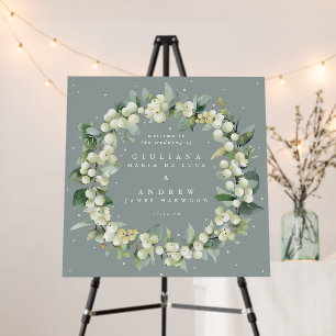 Square Green Snowberry+Eucalyptus Wedding Welcome Foam Board