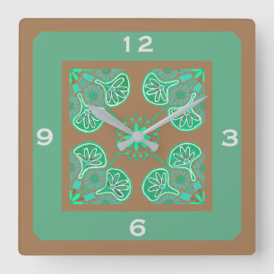 Square Green Tile Pattern Wall clock