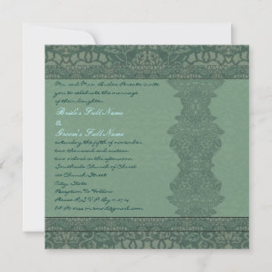 Square Green Vintage Damask Wedding Invitation
