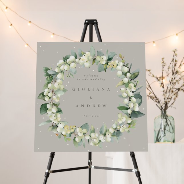 Square Greige Snowberry+Eucalyptus Wedding Welcome Foam Board (In Situ (Stand))