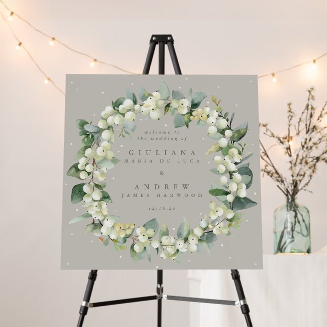 Square Greige Snowberry+Eucalyptus Wedding Welcome Foam Board (In Situ (Stand))
