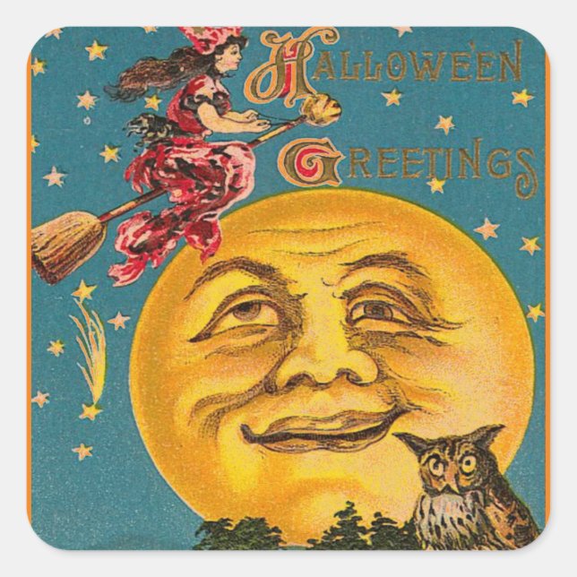 SQUARE HALLOWEEN STICKER VINTAGE MOON (Front)