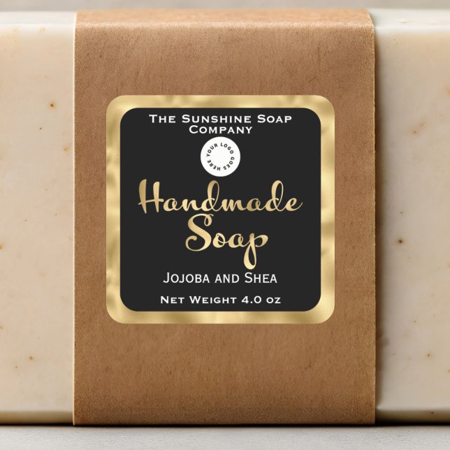 Square handmade soap product label - black & gold (Creator Uploaded)