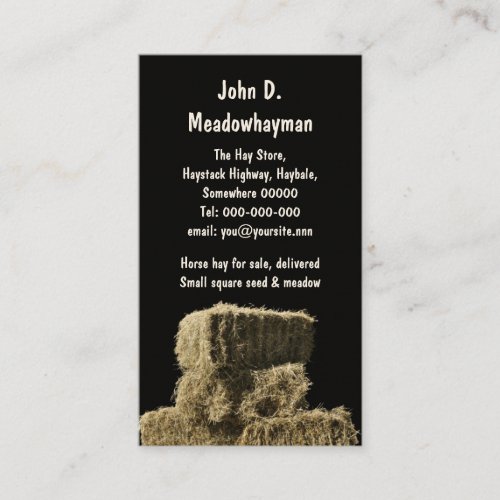 Square hay bales in a stack black background business card