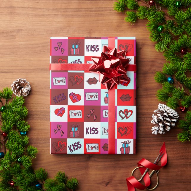 Square Heart Lips Letter Valentine's Day Seamless Wrapping Paper (Holiday Gift)