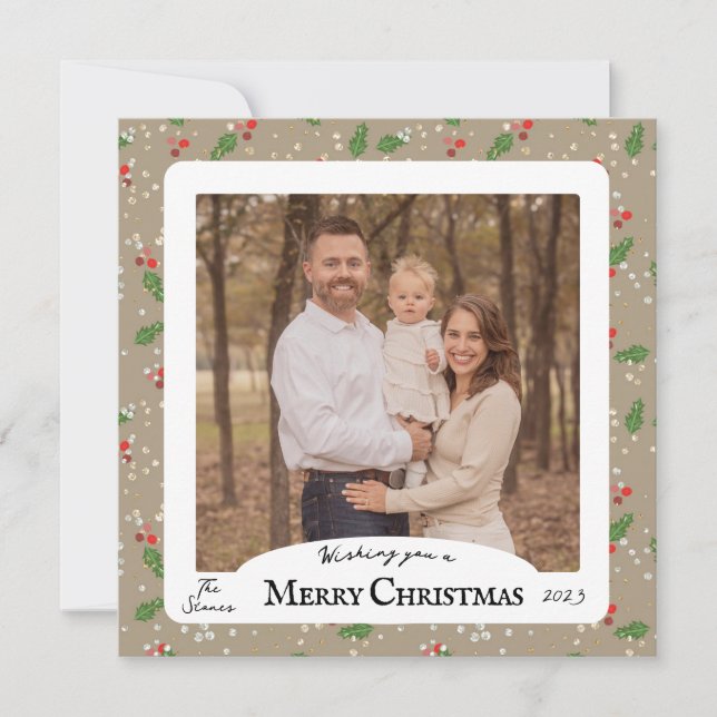 Square Holly Christmas Card (Front)