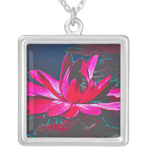 Square Hot Pink Water Lily Necklace