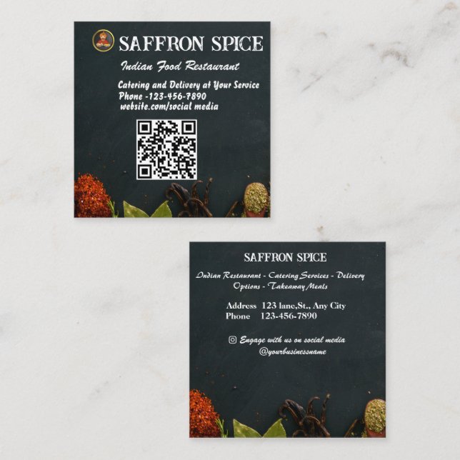 Square Indian Restaurant Business Card (Front/Back)
