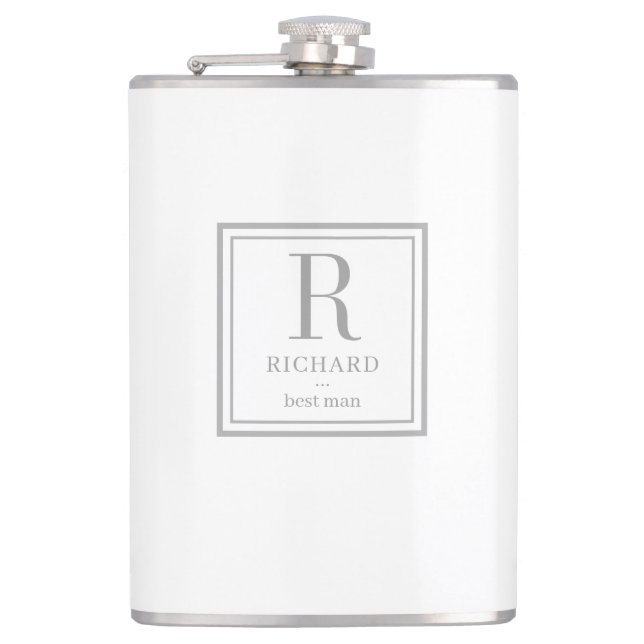 Square Initial EDITABLE COLOR Personalized Flask (Front)