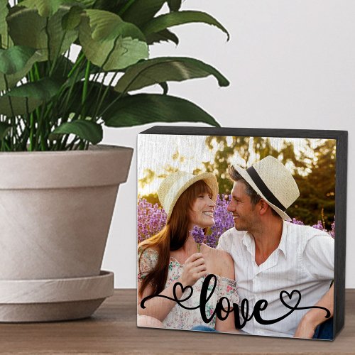 Square Instragram Photo with Love and Hearts Wooden Box Sign