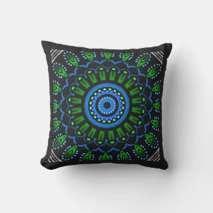 Square Jimette blue, green and black design cushio Throw Pillow