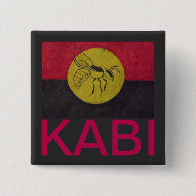 SQUARE KABI KABVAI BEE BADGE -CRIMSON LETTERING. BUTTON (Front)