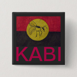 SQUARE KABI KABVAI BEE BADGE -CRIMSON LETTERING. BUTTON