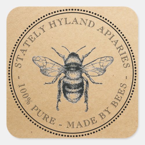 Square Kraft Vintage Honey Label