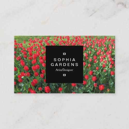 Square Label 01a _ Bed of Red Tulips 01 Business Card