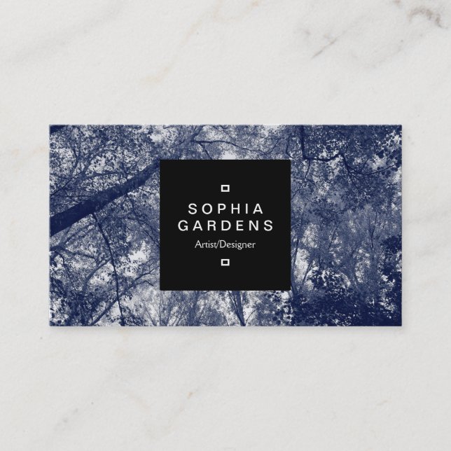Square Label 01a - Blue Autumn Business Card (Front)