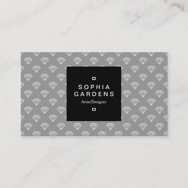Square Label 01a - Diamonds - White on Gray Business Card (Front)