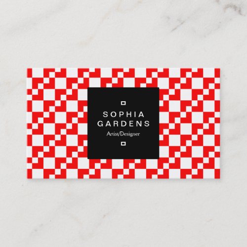 Square Label 01a _ Domino Patchwork _ Red Business Card