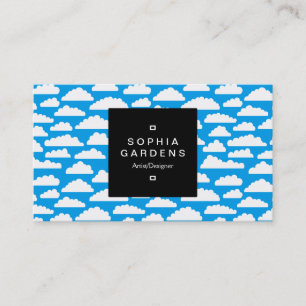 Square Label 01a - Fluffy Clouds - White on Blue Business Card