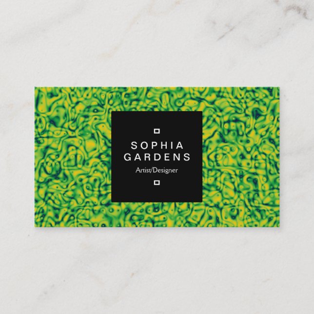 Square Label 01a - Green Marbling Business Card (Front)