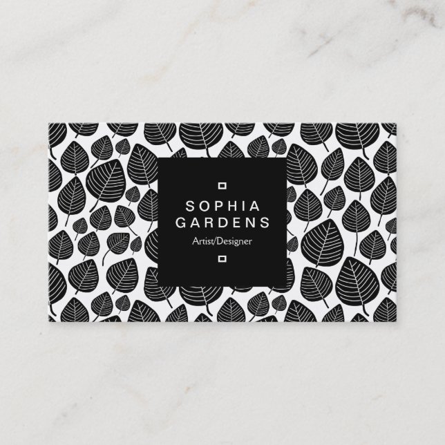 Square Label 01a - Leaf pattern 02 Business Card (Front)