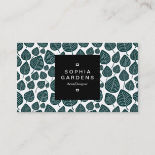 Square Label 01a - Leaf pattern 02 - Dark Green Business Card