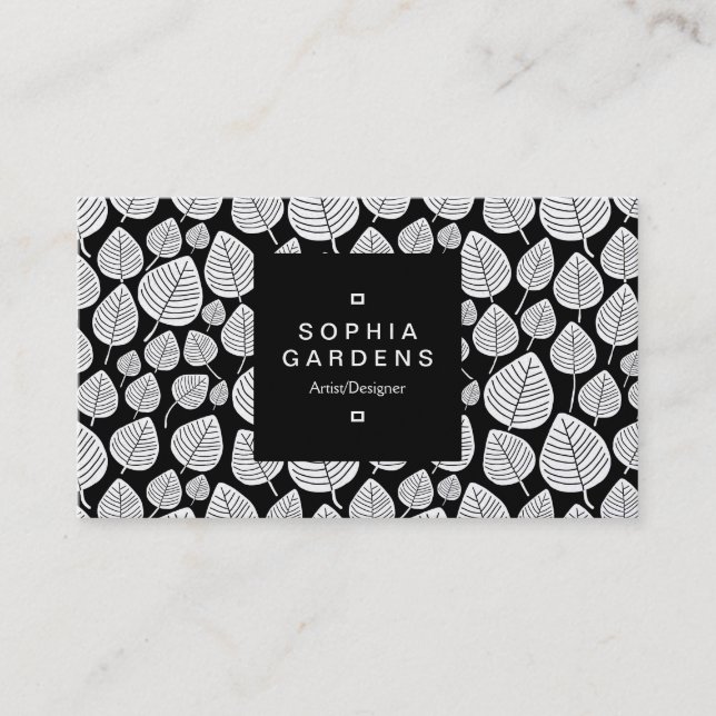 Square Label 01a - Leaf pattern 02 (Gold) Business Card (Front)