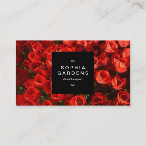 Square Label 01a _ Red Tulips Business Card
