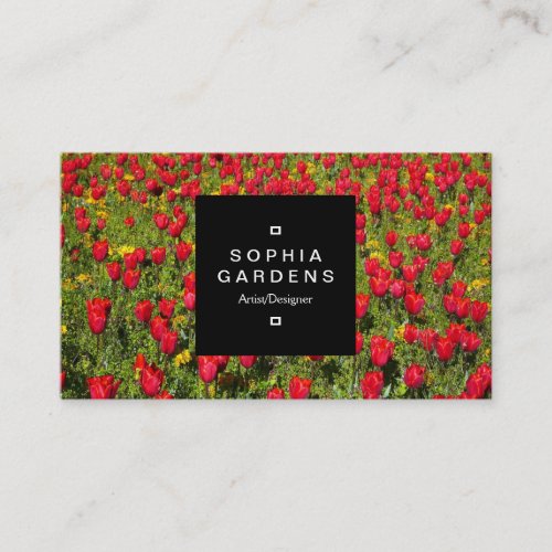 Square Label 01a _ Red Tulips Business Card