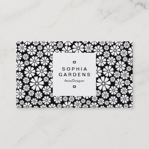 Square Label 03a _ 8 Petals _ Gold on Black Business Card