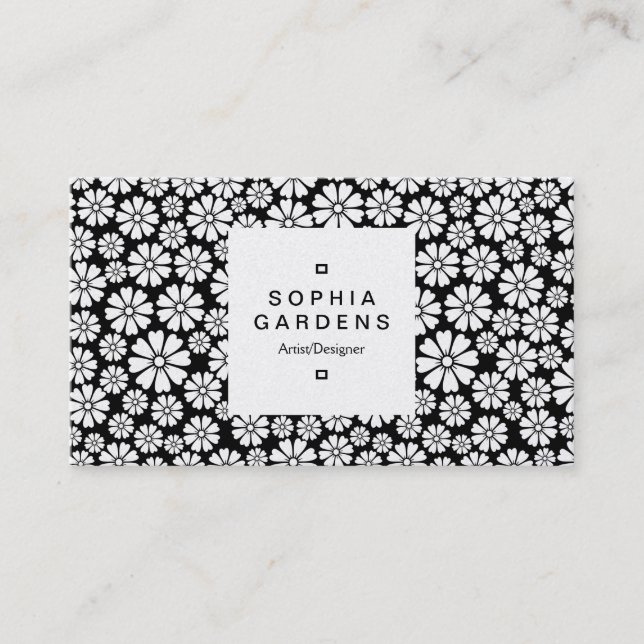 Square Label 03a - 8 Petals - (Gold) on Black Business Card (Front)