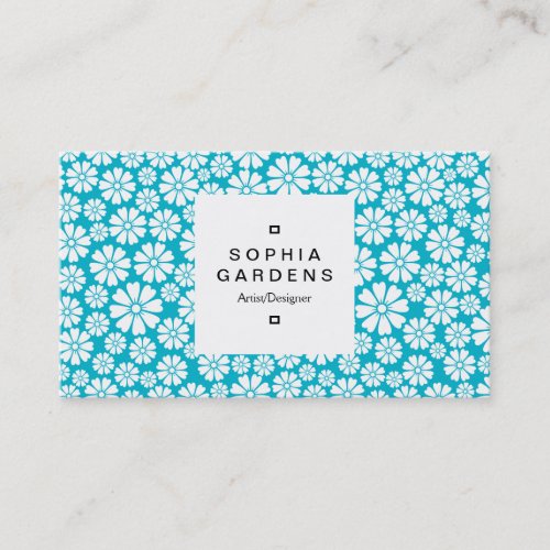 Square Label 03a _ 8 Petals _ White on Blue00b2ca Business Card