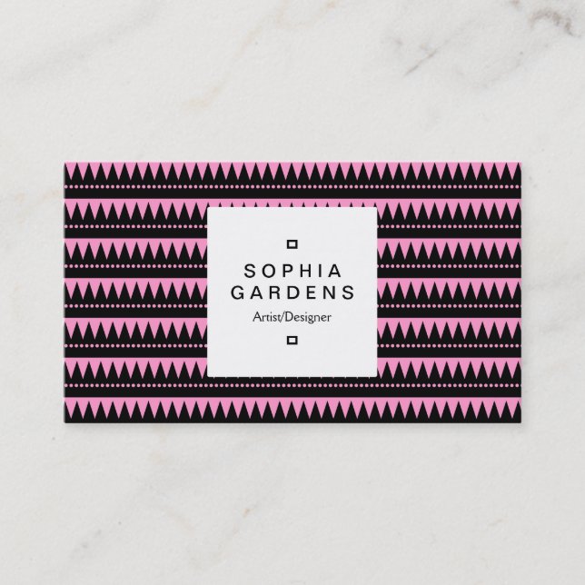 Square Label 03a - Aztec Mountains - Pink Business Card (Front)