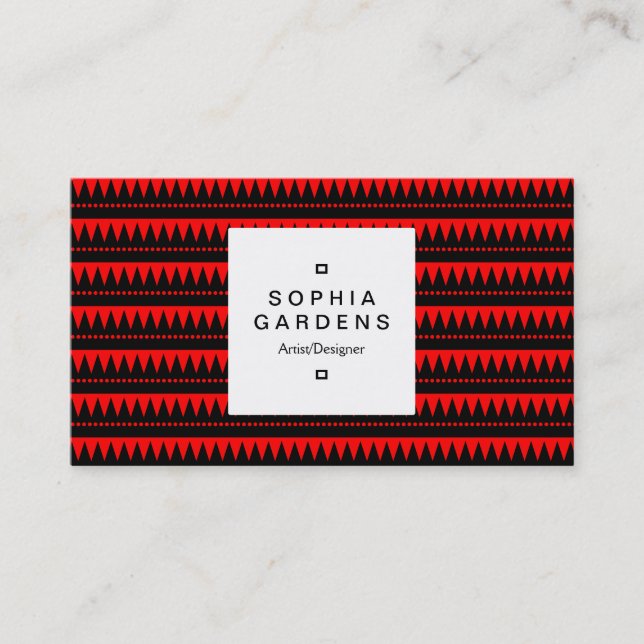 Square Label 03a - Aztec Mountains - Red Business Card (Front)