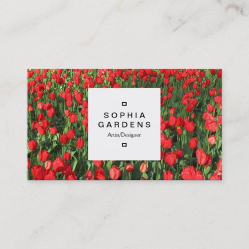 Square Label 03a _ Bed of Red Tulips 02 Business Card