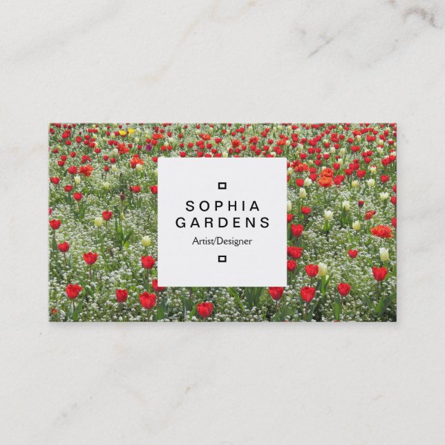 Square Label 03a - Bed of Tulips Business Card (Front)
