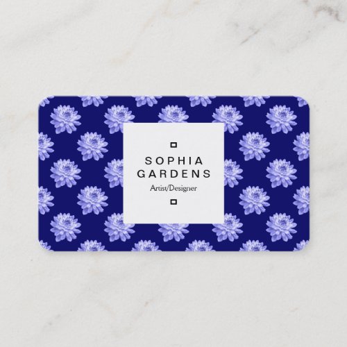 Square Label 03a _ Chrysanthemum Pattern Dp Navy Business Card