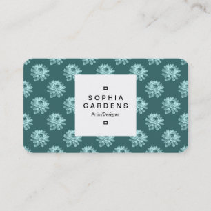 Square Label 03a - Chrysanthemum Pattern Moss Grn Business Card
