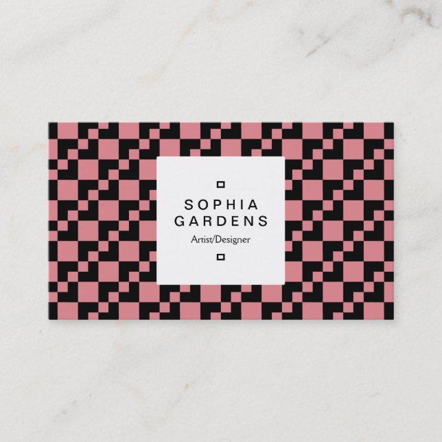 Square Label 03a - Domino Patchwork - Pink Business Card (Front)