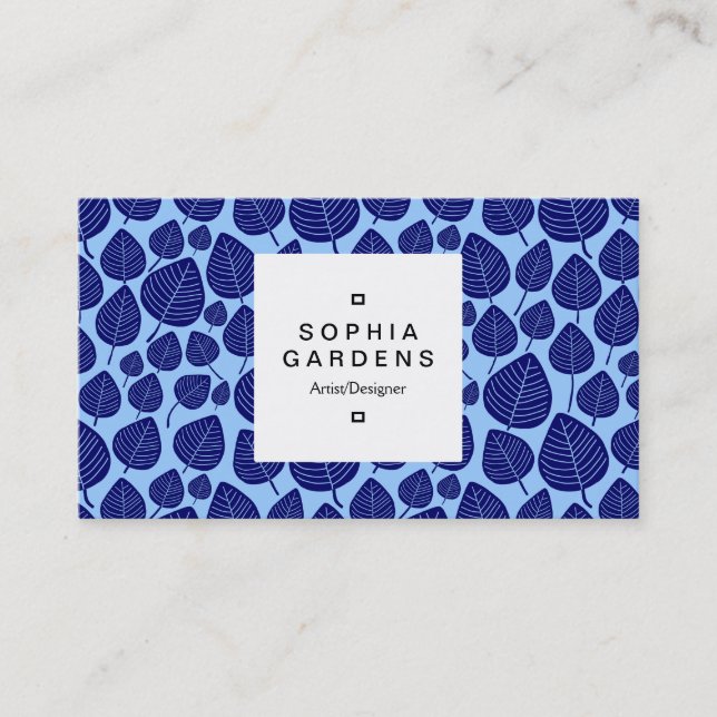 Square Label 03a - Leaf pattern 02 - Blue Shades Business Card (Front)