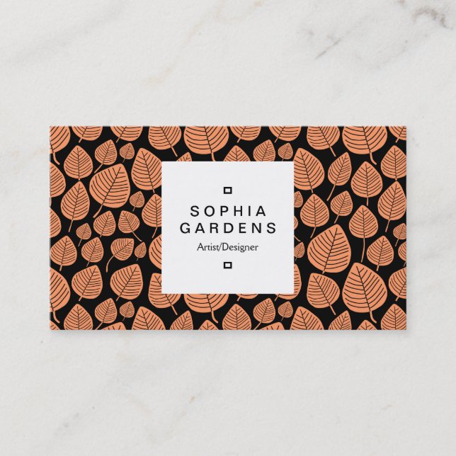Square Label 03a - Leaf pattern 02 - Peach Business Card (Front)
