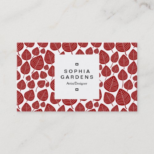 Square Label 03a _ Leaf pattern 02 _ Ruby Red Business Card